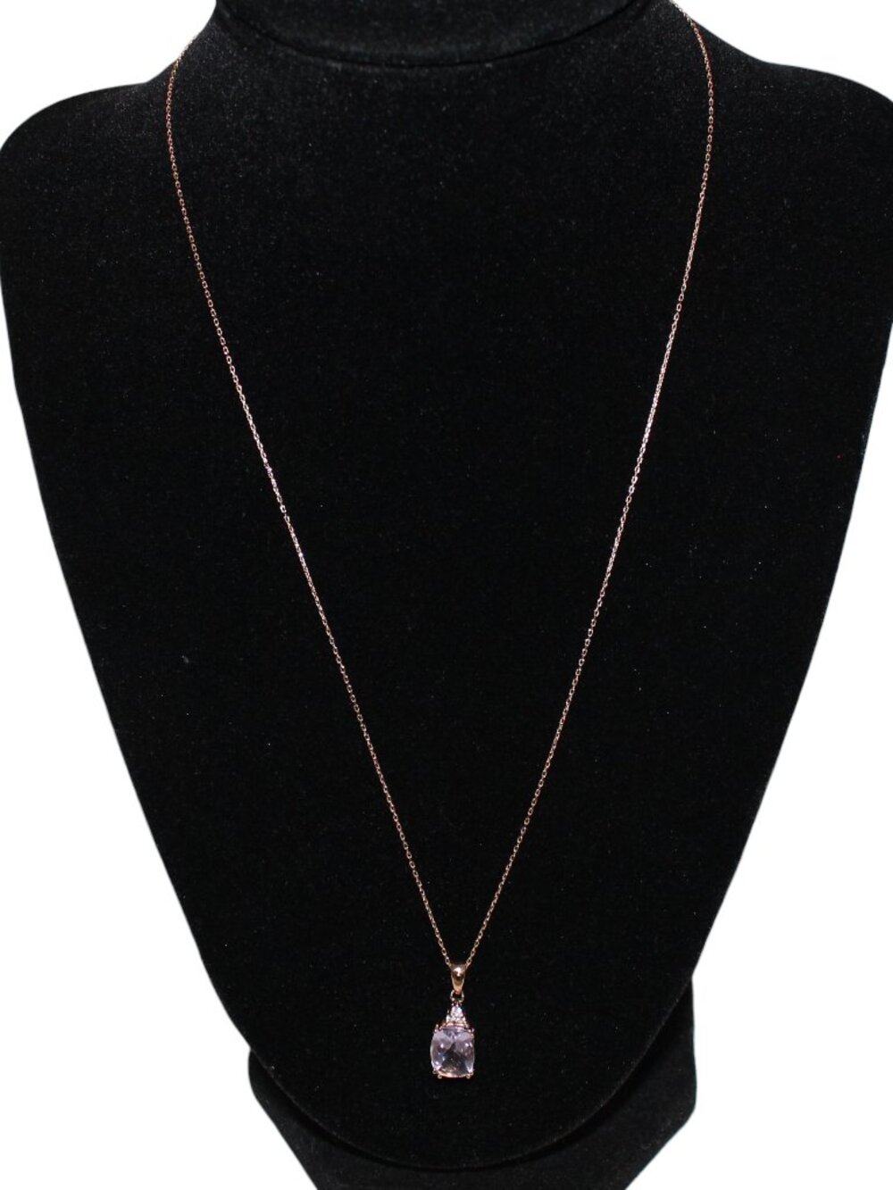 Dainty 14k Solid Rose Gold Necklace with Pink Stone and 3 Diamonds